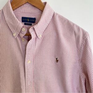 Ralph Lauren Classic Fit Women’s Striped Oxford Cotton Button Down Flesh Pony